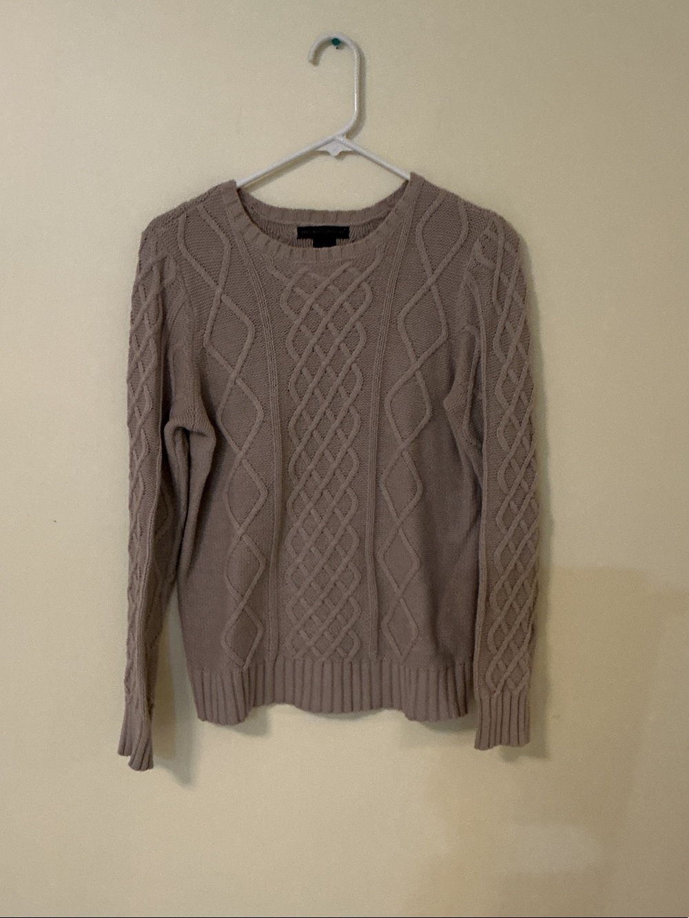 Preswick & Moore Taupe Cable Knit Crewneck Sweater